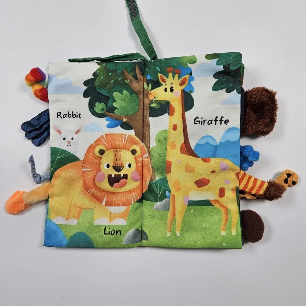 Baby Cloth Book Safari Theme Jungly Tails Crinkle Sensory Squeek Toy Hahaland